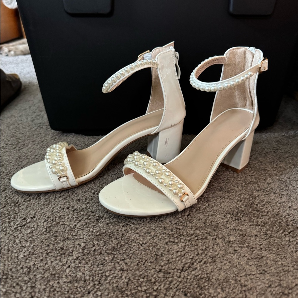 White with pearls 1.5 inch heel